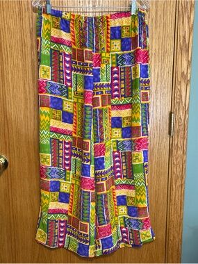 The La costa spa Silk Palazzo Pants Woman’s Medium Bright Colors Vintage